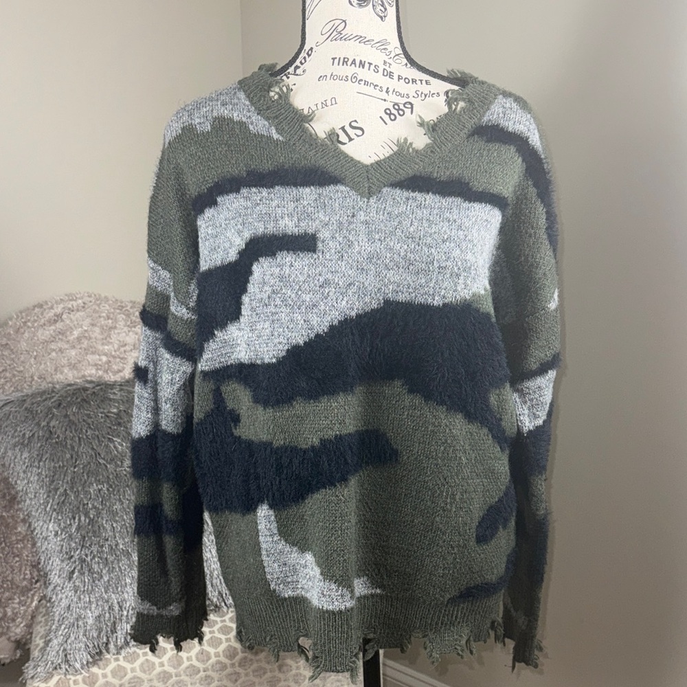 Camouflage V-Neck Sweater